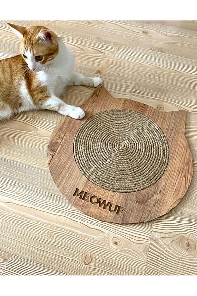 meowuf مجموعة خدش القطط من حبل الجوت الطبيعي - لوح خشبي وممسحة