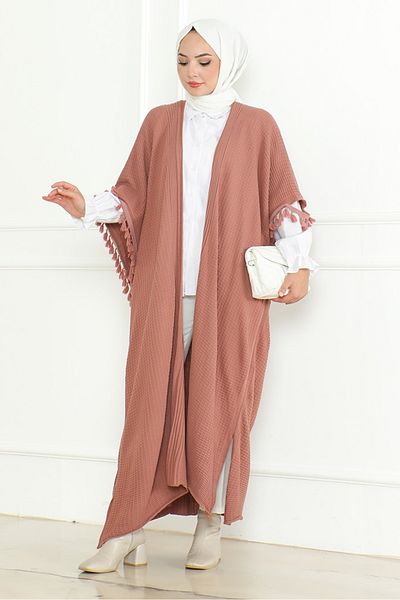 Bestenur Oversize Dusty Rose Knitwear Poncho 1195 - Balca