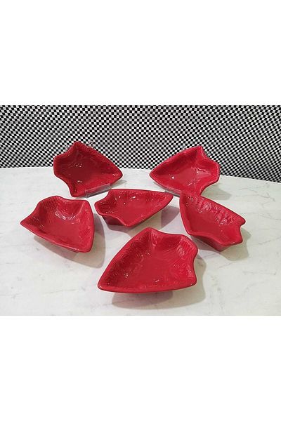 Keramika Red Pine Boat Plate 17 Cm 6 Pieces