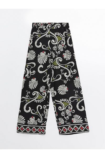 LC Waikiki Gemusterte Damenhose mit weitem Bein und elastischem Bund