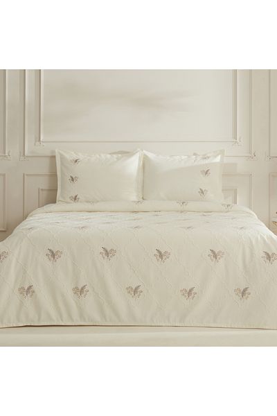 Karaca Home Myra Beige Double Leaf Embroidered Bedspread