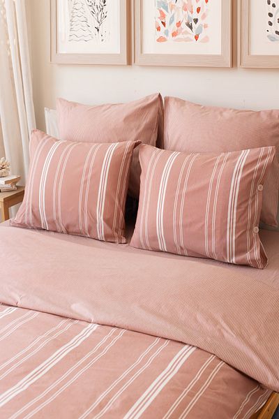 Tekstil Home Set cuvertură dublă cu dungi naturale boeme Culoare cărămidă fără cearșaf