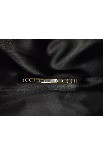 Gracee Italian Nomi Two-Color Unwriting Thin Charm Steel Bracelet (Bezel-Outside Gold, Body Steel Color)