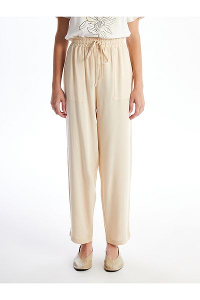 LC Waikiki Gerade Hose aus Leinenmischung für Damen mit elastischem Bund