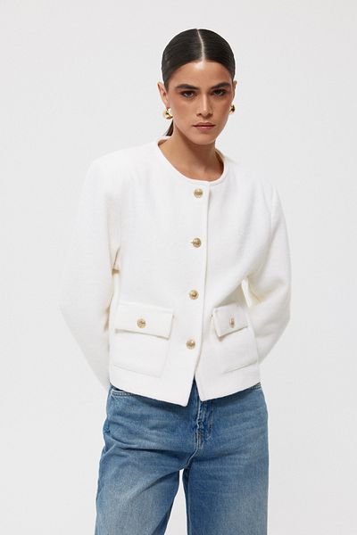 Seda Yalçın Atelier Ecru Gold Knitted Felt Jacket - Button Detailed