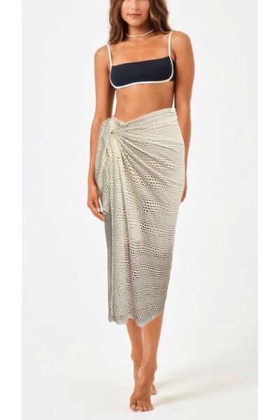 quella atelier Perforated Mesh Pareo Long Ecru Pareo Sarong 150X100