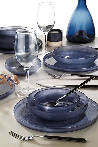 Fecra Anthracite Color 18 Piece Circle Matte Dining Set