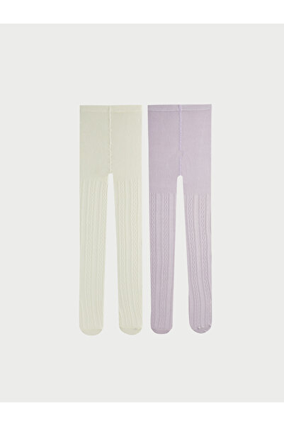 LC Waikiki Pamuklu Esnek Kumaştan Kendinden Desenli Kız Çocuk Külotlu Çorap 2'li