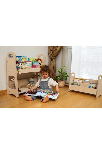 KIDOPPO Montessori Ahşap Kitaplık | Pikler Çocuk Kitaplığı | Çocuk Odası Dekoru | Ahşap Taşınabilir Kitaplık