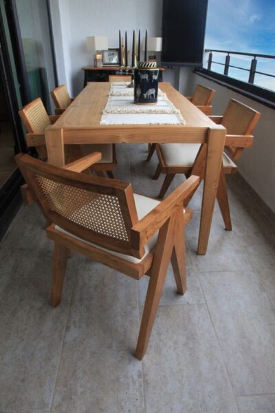 Bohemart Pera Sandalye Boho Ahşap Hasirli Doğal Hazeran Kolçaklı Elişi