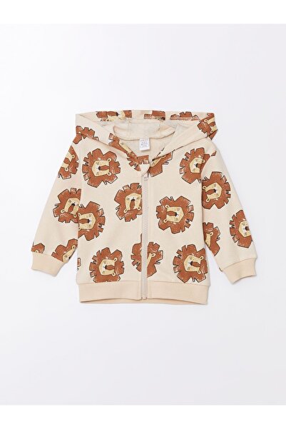 LC Waikiki Lcw Hooded Long Sleeve Printed Baby Boy Cardigan and Pants 2 Pieces Set