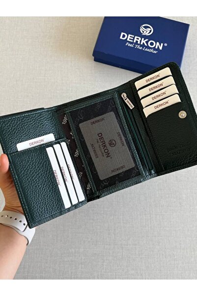 DERKON Green Medium Size Genuine Leather Women's Wallet - Violeta Model
