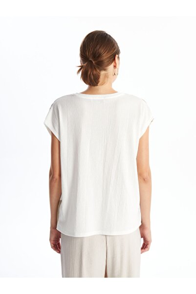 LC Waikiki Gemusterte, strukturierte Damenbluse mit Rundhalsausschnitt