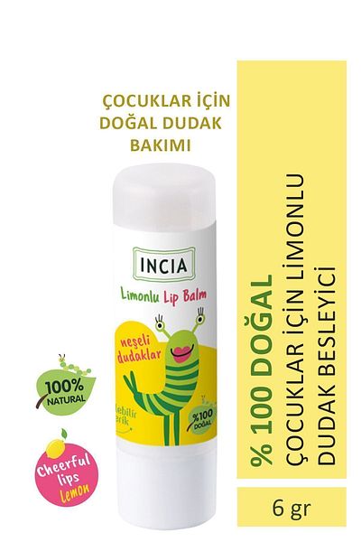 Incia %100 Doğal Kids Dudak Besleyici Limon Bitkisel Nemlendirici Dudak Bakım Kremi 6 G