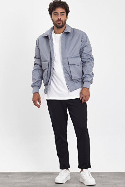 MADZEYMODA Men's Bomber Jacket - New Season, Light Gray, Zippered, Mz56112
