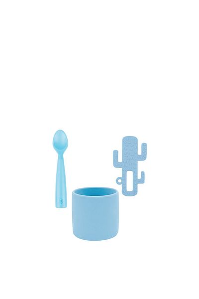 OiOi Mini Cup Mineral Blue & Bowl with Lid & Teether