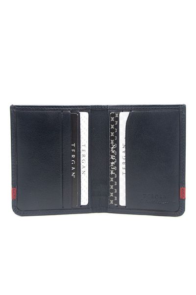 Tergan Unisex Navy Blue/Red Leather Credit Card Holder - 1663Z47