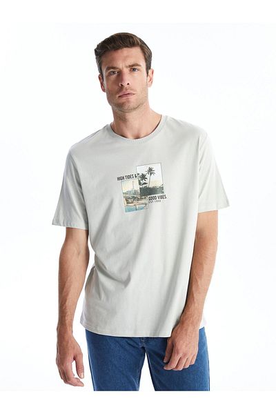 LC Waikiki Tricou pentru bărbați din bumbac pieptănat cu mânecă scurtă cu decolteu