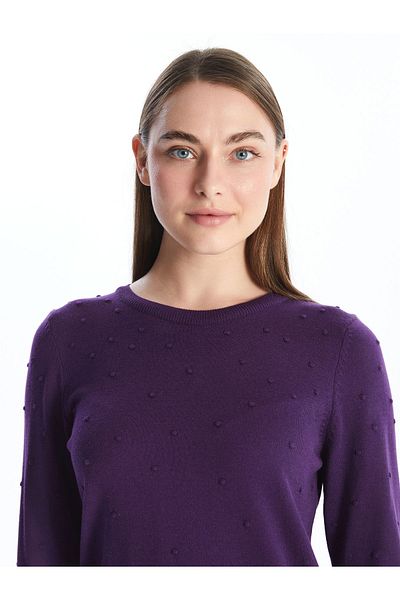 LC Waikiki Pulover de damă cu mânecă lungă, cu decolteu, cu model, cu mânecă lungă - W40248z8