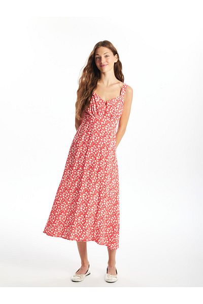 LC Waikiki Damenkleid mit Blumenmuster und herzförmigem Kragen – Träger