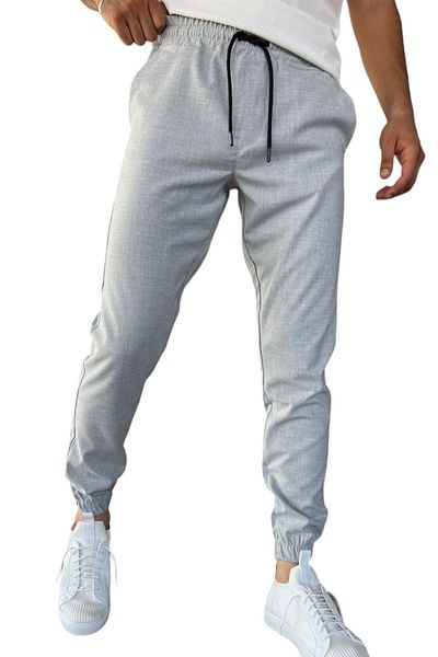 BayAygün Bayaygun 4111 - Light Gray Straight Cut Elastic Jogger Pants
