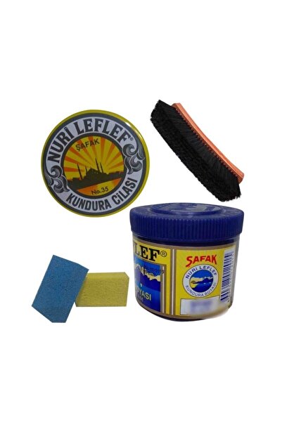 nurileflef Ayakkabı Bakım Seti 4 Parça (Boya+cila+fırça+sünger) Açık Kahve