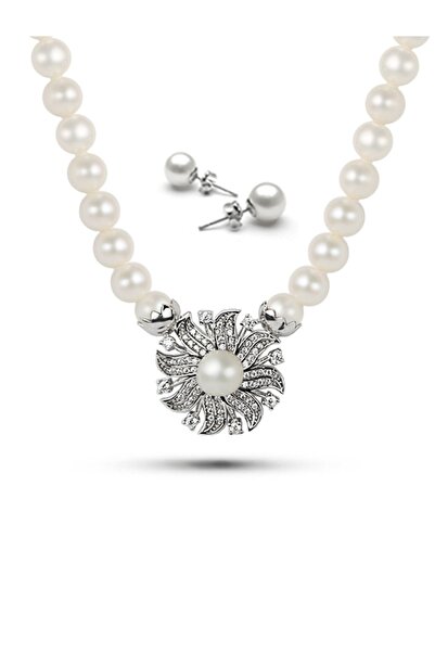 EJOYA 925 Ayar Klips Ve Doğal Inci Kolye - Küpe Hediyeli 69678