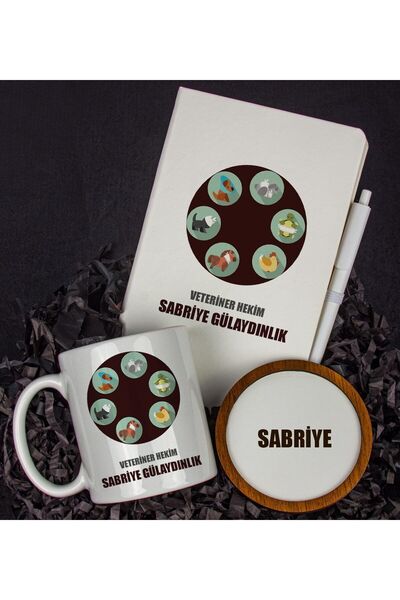 EJOYA Kişiye Özel Veteriner Tasarım Defter Kalem Kupa Ve Bardak Altllığı Hedi...