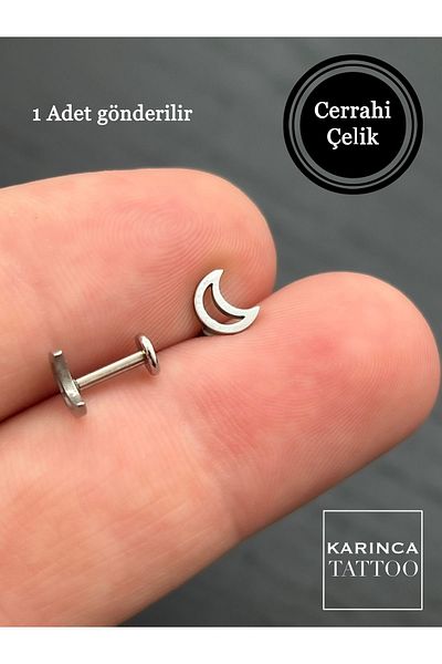 Karınca Piercing Crescent Moon Piercing - Tragus Conch Flat Helix Nose Cartilage Ear Steel Earrings (Ant Piercing)