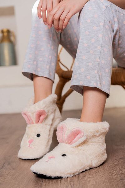 Slipcat Home Boots Εκρού-λευκό Χρώμα Γυναικείες μπότες για το σπίτι Παιδικές παντόφλες Home Boots