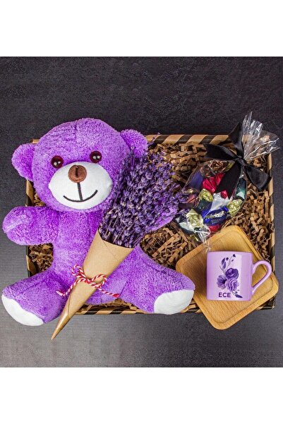 EJOYA Kişiye Özel Türk Kahvesi Fincanı & Çikolatalar & Lavantalı Peluş Ayı He...