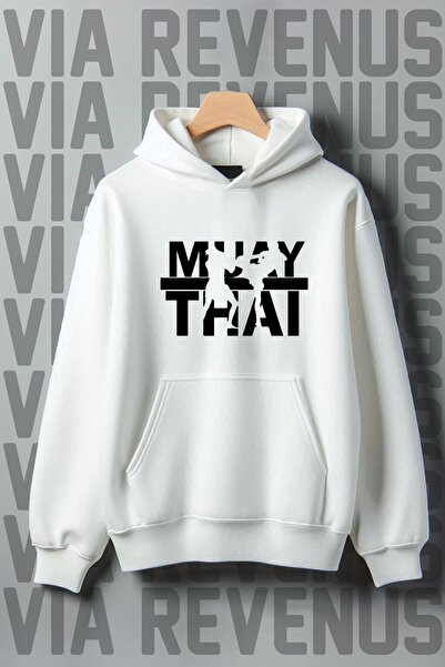 Vordevia Imprimat Muay Thai - Hanorac cu glugă cu croială largă, buzunar cangur, raster cu 3 fire