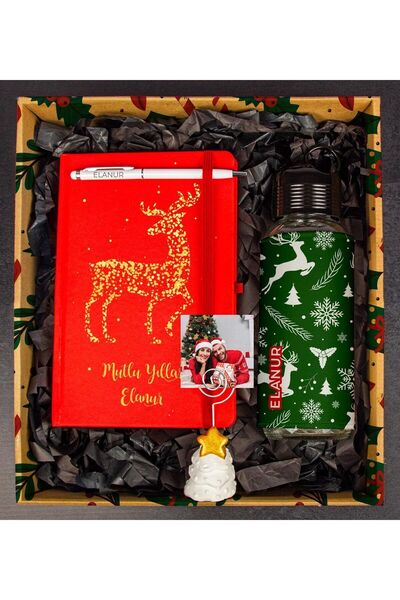 EJOYA Yeni Yıla Özel Defter Kalem Matara Ve Fotoğraflı Çam Ağacı Notluk Hediye Kutusu 110660