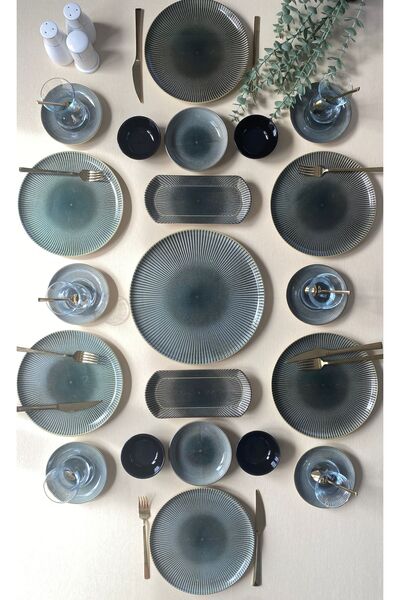 VENÜS HOME DECORATION Green Gold 6 Person Breakfast Set with Sauce Bowl - 21 Pieces
