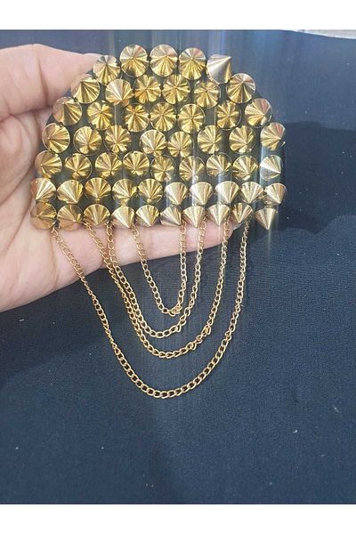 ESRA ŞELEM Yellow Staple Detailed Chain Decorative Applique Sewing Accessory Hobby Clothing Bag Accessory
