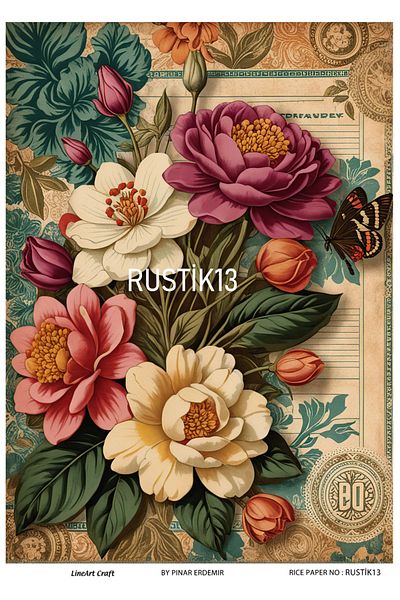 LİNEART Brass Patterned Lineart Decopage Paper - La-Rustik13