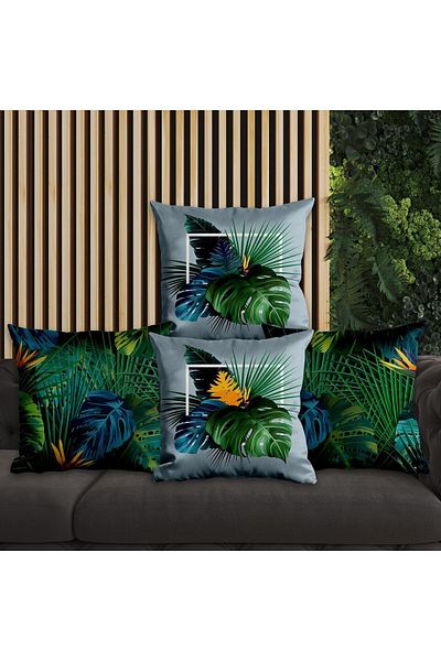 EJOYA Green Leaf Patterned 4-piece Pillow Set - Inner and Throw Pillow Case 45cm 113718
