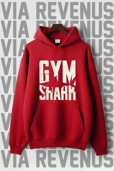 Vordevia Gym Shark Printed - 3 Thread Kangaroo Pocket Oversize Hooded Sweatshirt