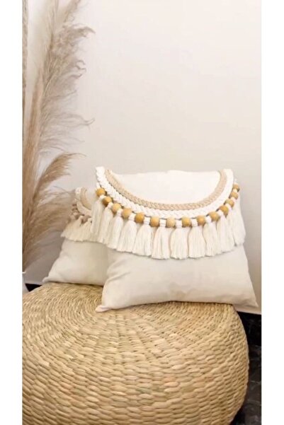 Miss California Püskül Detaylı Bohem Keten Kırlent Kılıfı 1 Adet