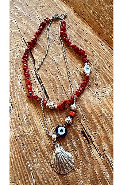 by özllem Doğal mercan taşlı Fire Kolye Set