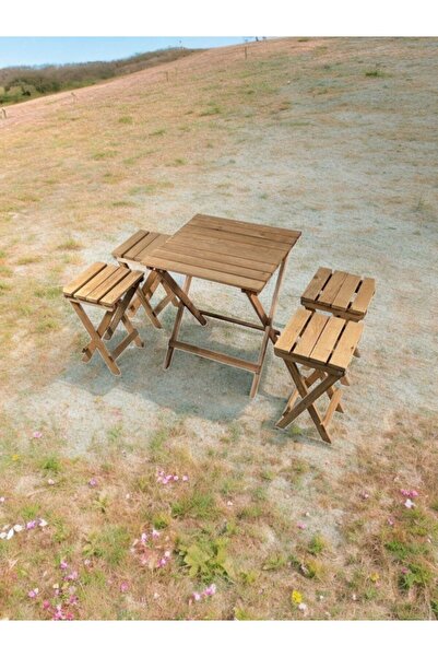 Genel Markalar Doğal Ahşap Kamp Masası Bahçe-balkon Masası Piknik Masası 4 Ta...