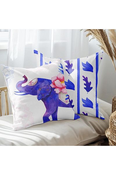 EJOYA Auspicious Elephant Designed 2-Piece Pillow and Throw Pillow Cover 45cm