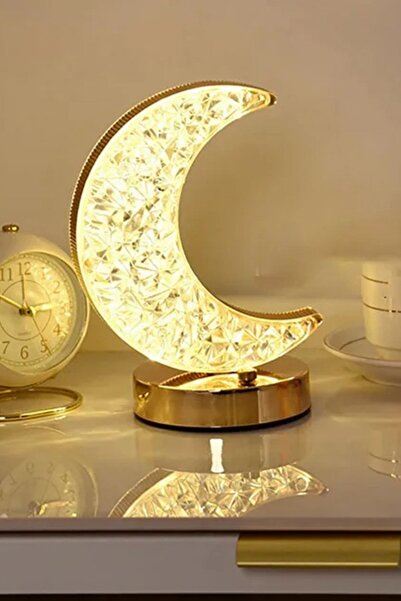 MOBEE AY Kristal Elmas Masa Lambası - 3 Renkli Dokunmatik Akrilik LED Romanti...