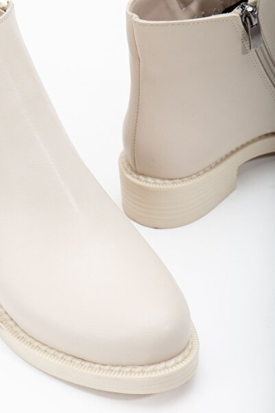 Tonny Black Kadın Ten Cilt Termo Taban Tokalı Çift Fermuarlı Kısa Topuklu Bot