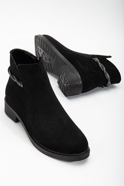 Tonny Black Γυναικείες μαύρες σουέτ Thermo Sole με σπειροειδή πέτρα με φερμουάρ κοντά τακούνια