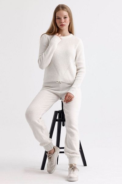 MD trend High Waist Women's Knitwear Pants and Crop Sweater Set - Lace-Up and Waist Elastic