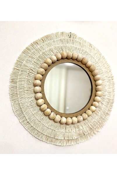 Boncukafası Tasarım Pamuk Saçak Ayna 30 Cm Konsol Ayna Duvar Aynası