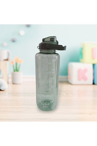 AHİR TİCARET 1500 ml Motivational Transparent Sports Water Bottle with Straw