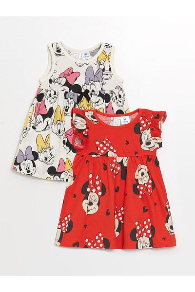 LC Waikiki Minnie Mouse Pattern LCW Baby Girl Dress - Crew Neck, Sleeveless, Set of 2