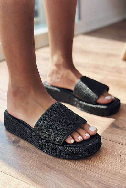 I Love Shoes Papuci de damă Gelans Straw negri - Talpă groasă